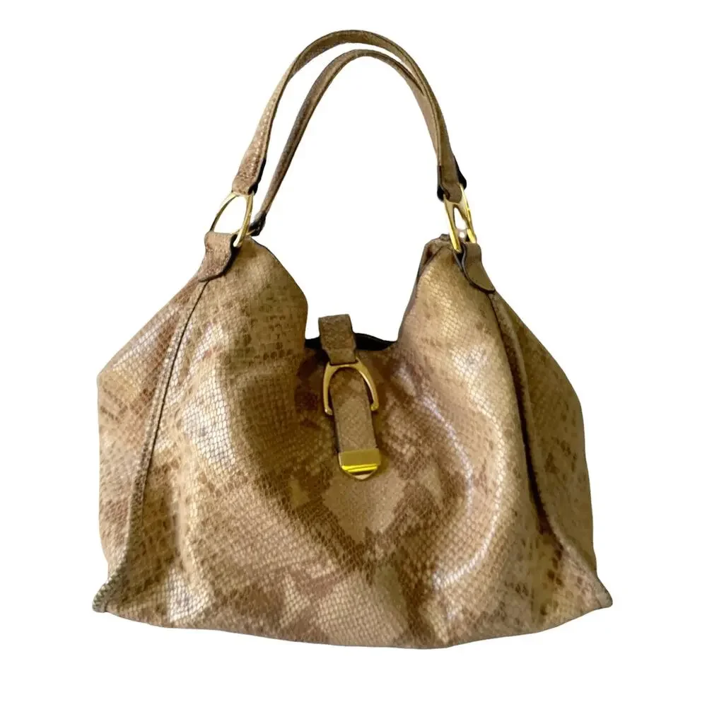 G.I.L.I Leather Snake Print Hobo Tote Shoulder Bag Purse